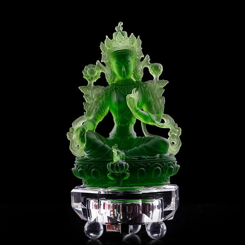 Handmade Liuli Green Tara Buddha Statue | Protection Decor