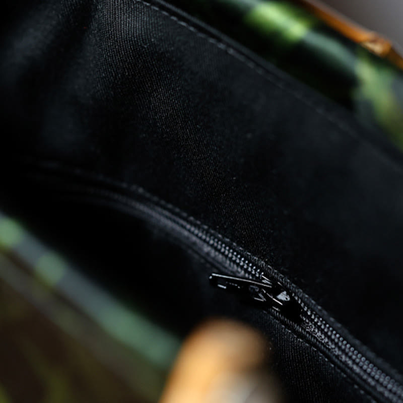 Bamboo Leaves Butterfly Koi Fish Handbag with Jade Handles