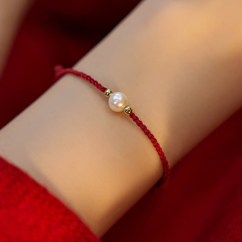 Unisex Pearl Bead Luck Bracelet on Red String 6mm Beads