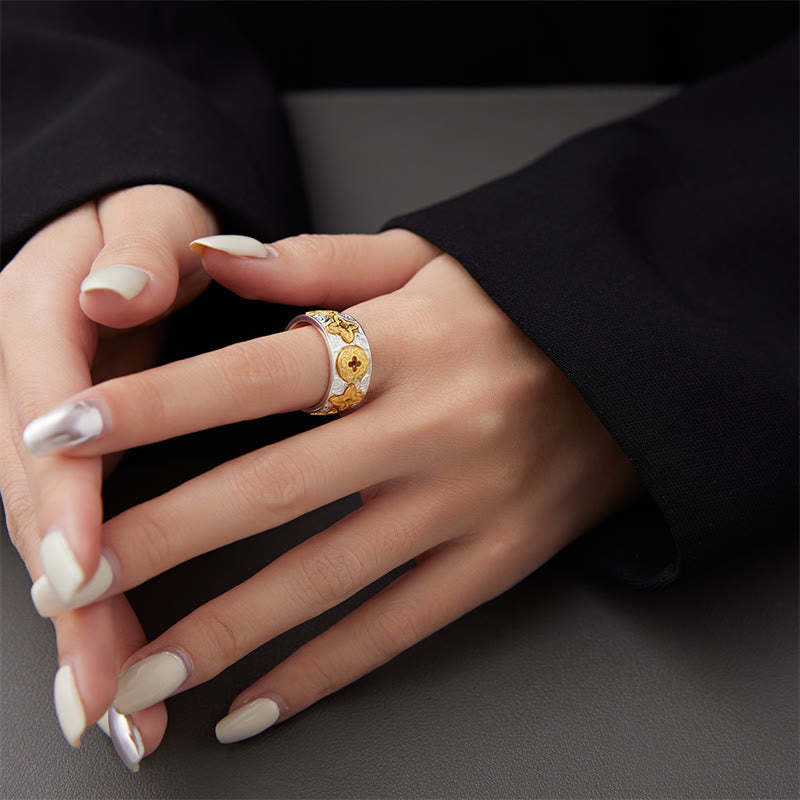 925 Sterling Silver Tang Dynasty Flower Design Luck Ring