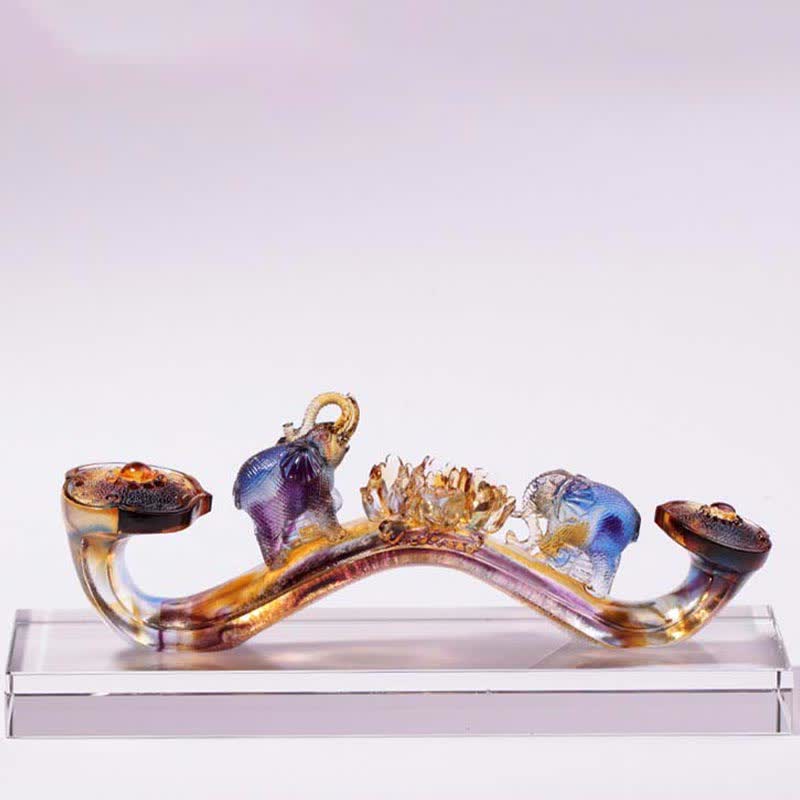 Handmade Liuli Crystal Ruyi Elephant Art Figurine