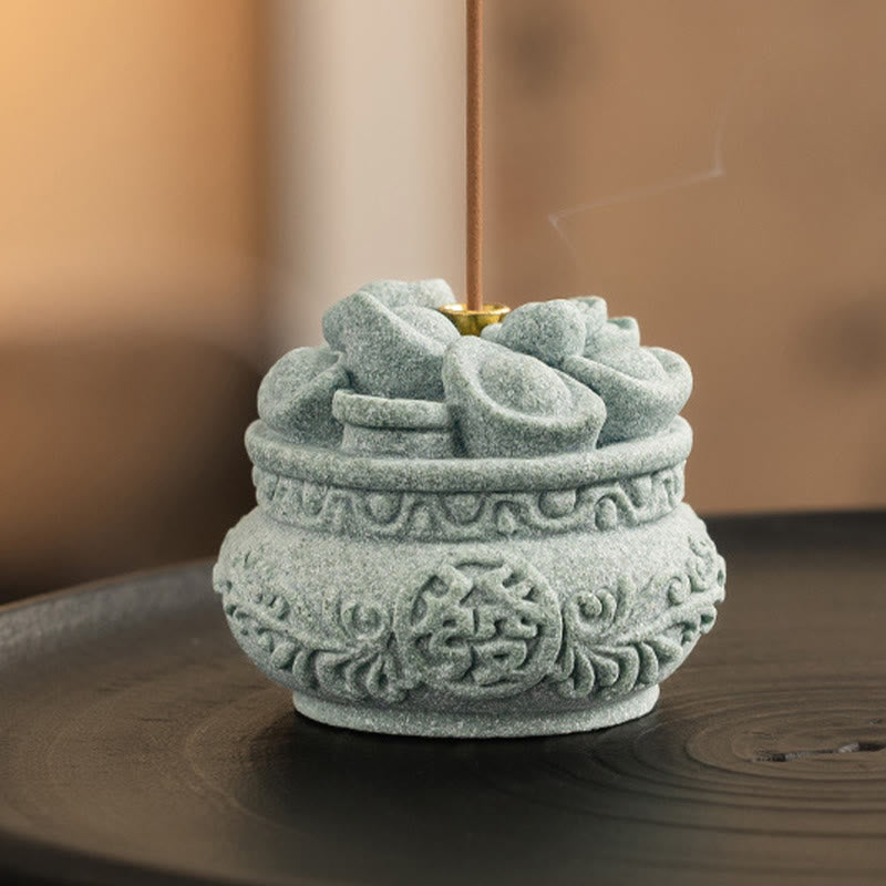 Green Sandstone Fu Incense Burner | Prosperity Desk Decor