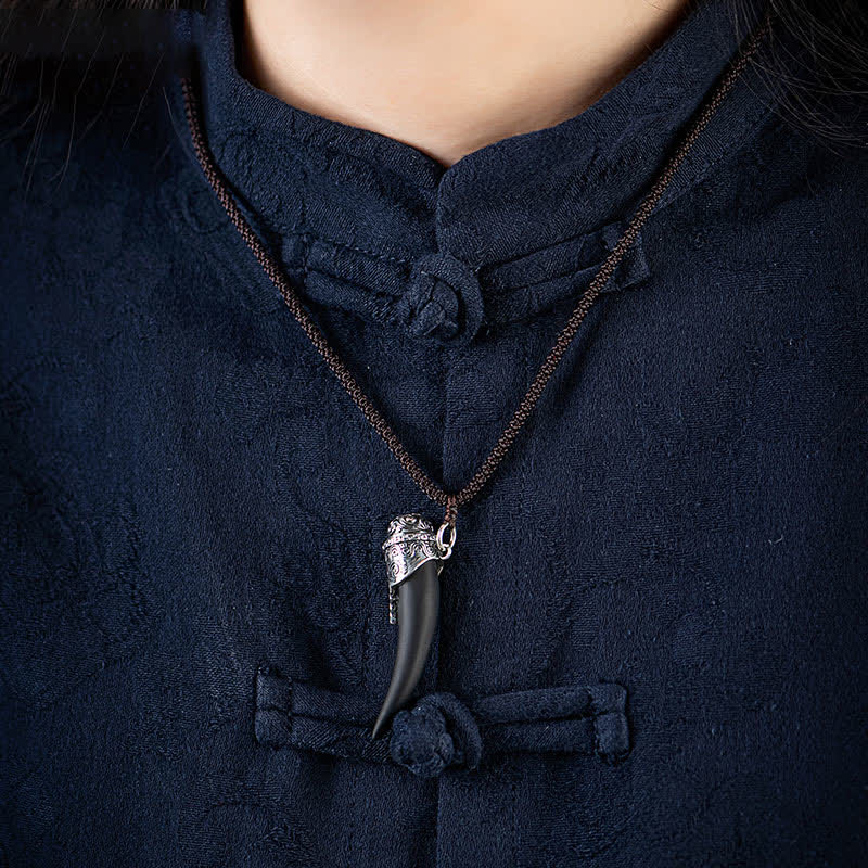 925 Sterling Silver Black Obsidian Strength Necklace Pendant