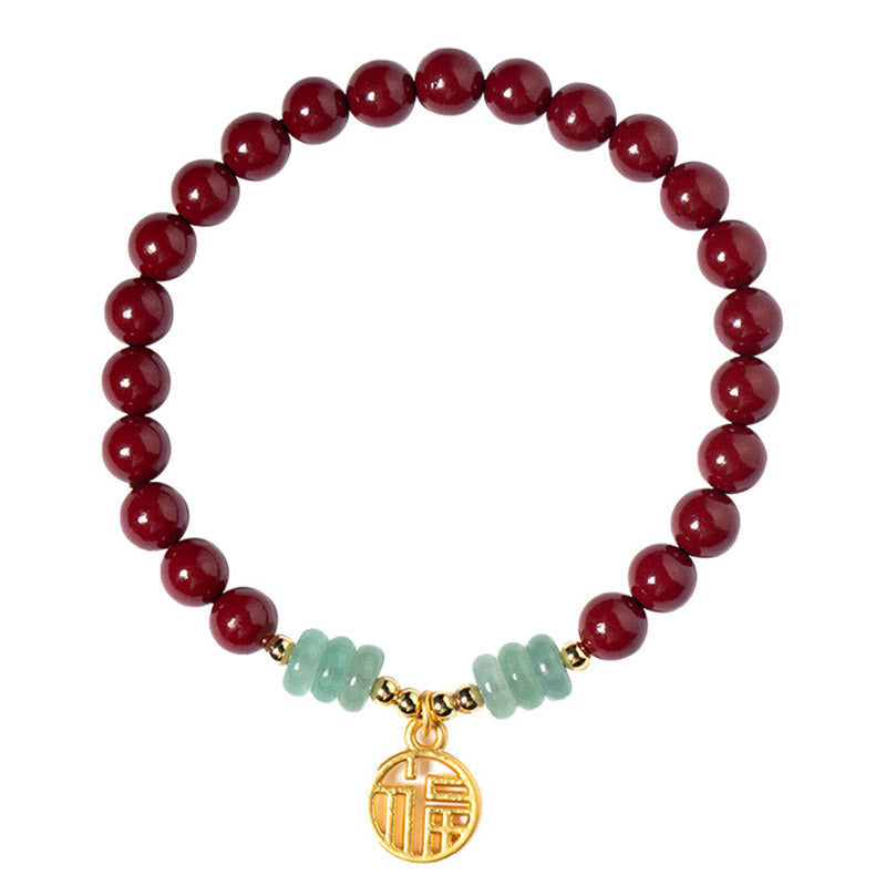6mm Cinnabar Green Aventurine Luck Blessing Bracelet