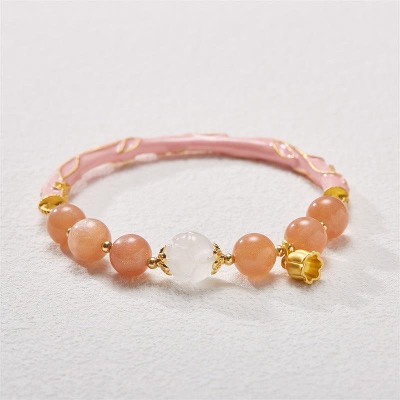 Sun Stone & Golden Silk Jade Positive Charm Bracelet