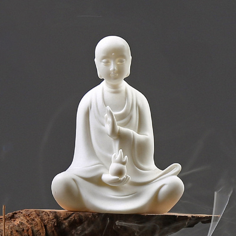 Ceramic Avalokitesvara Buddha Statue LED Blessing 8x11.5cm