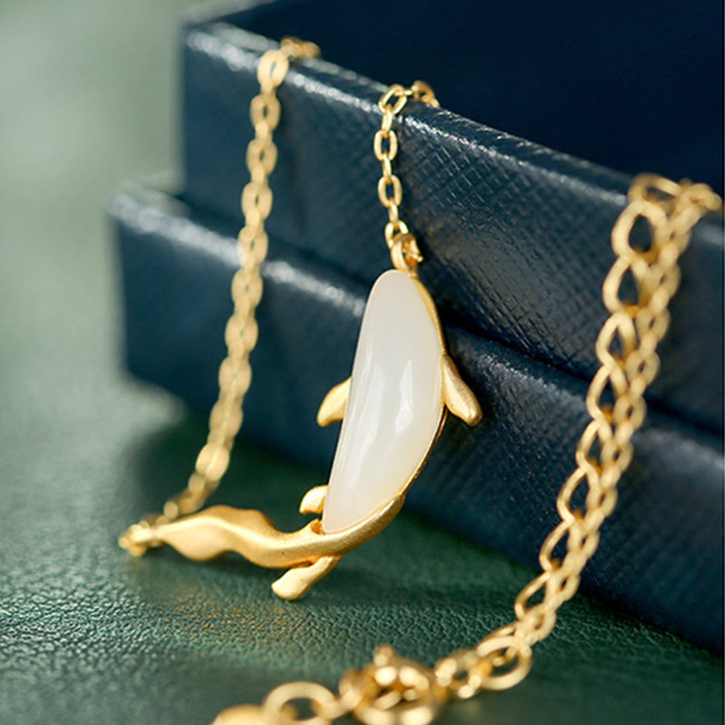 White Jade Dolphin Luck Necklace | 925 Sterling Silver