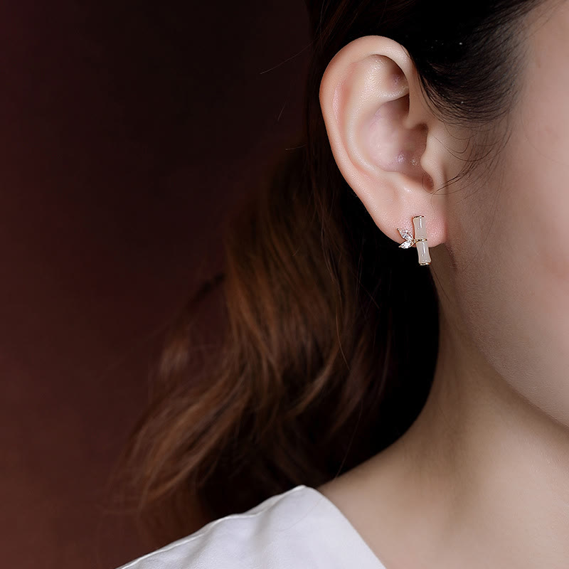 925 Sterling Silver Jade Bamboo Luck Stud Earrings