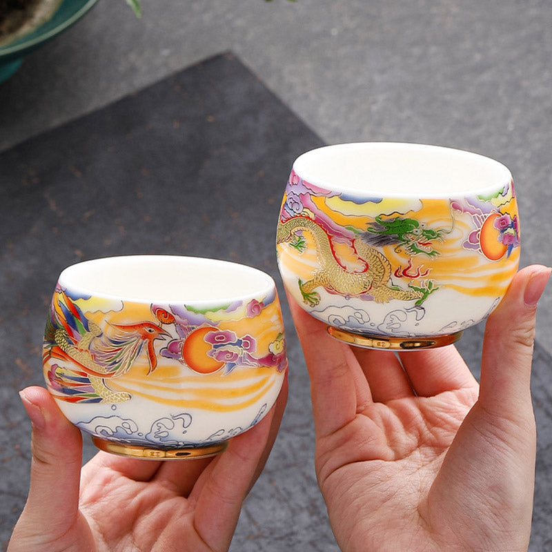 Dragon & Phoenix Ceramic Teacup 190ml | Spiritual Tableware