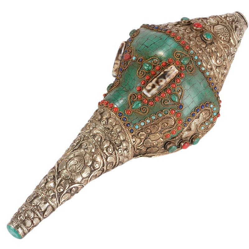 Tibetan Handmade Double Dorje Shankha Conch Decor 31x12cm