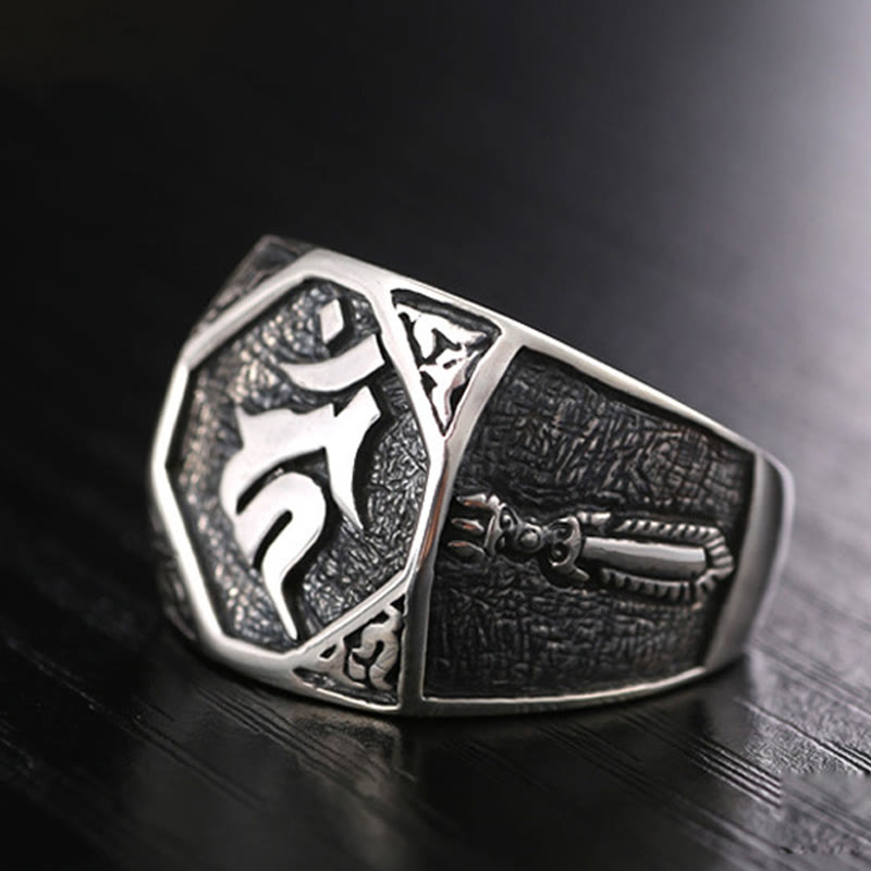 925 Sterling Silver Sanskrit Protection Spiritual Ring Adjustable