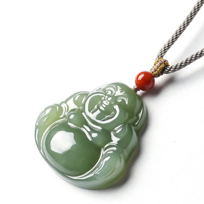 Hetian Jade Laughing Buddha Necklace for Abundance & Prosperity