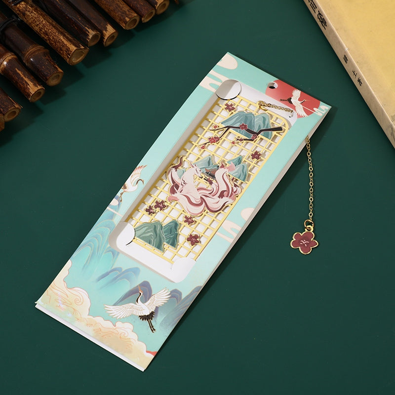 Brass Hollow Bookmark with Elk, Koi Fish, Crane & Fox