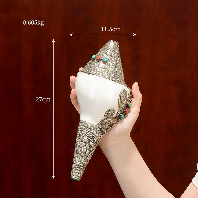 Tibetan Natural Shankha Conch Shell Dragon Decoration