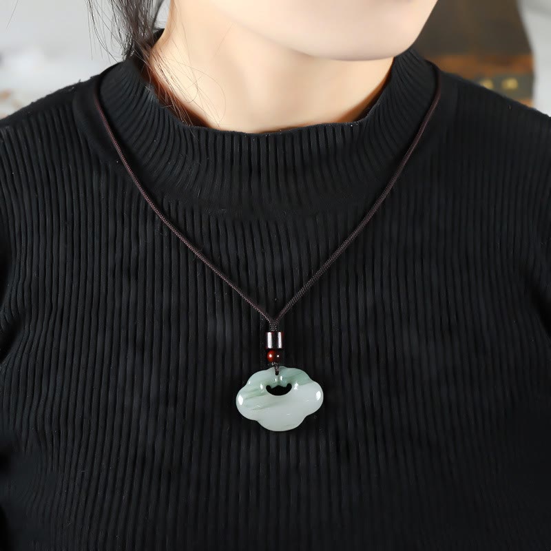 Unisex Tianshan Jade Chinese Lock Abundance Necklace