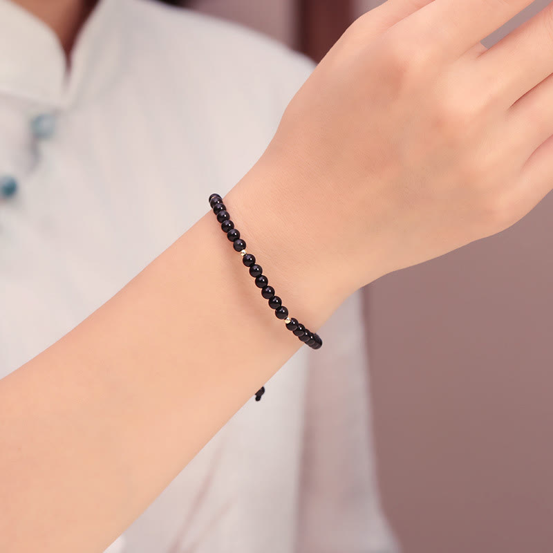 4mm Black Obsidian Protection Rope Bracelet