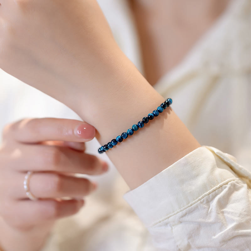 4mm Blue Tiger Eye Protection Chain Bracelet