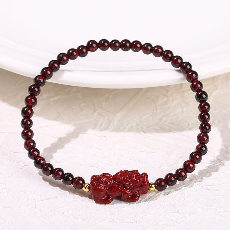 4mm Garnet Cinnabar PiXiu Protection Bracelet
