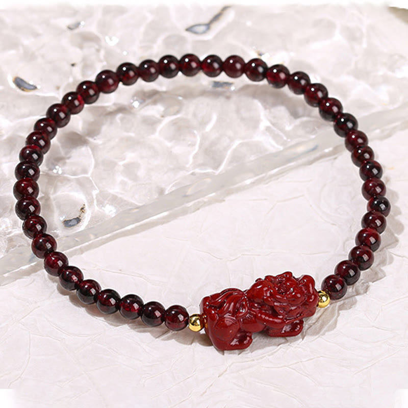 4mm Garnet Cinnabar PiXiu Protection Bracelet