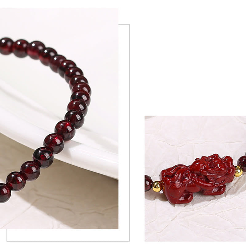 4mm Garnet Cinnabar PiXiu Protection Bracelet
