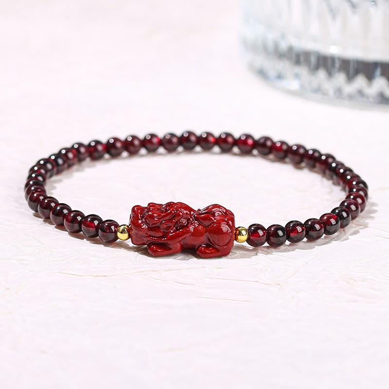 4mm Garnet Cinnabar PiXiu Protection Bracelet