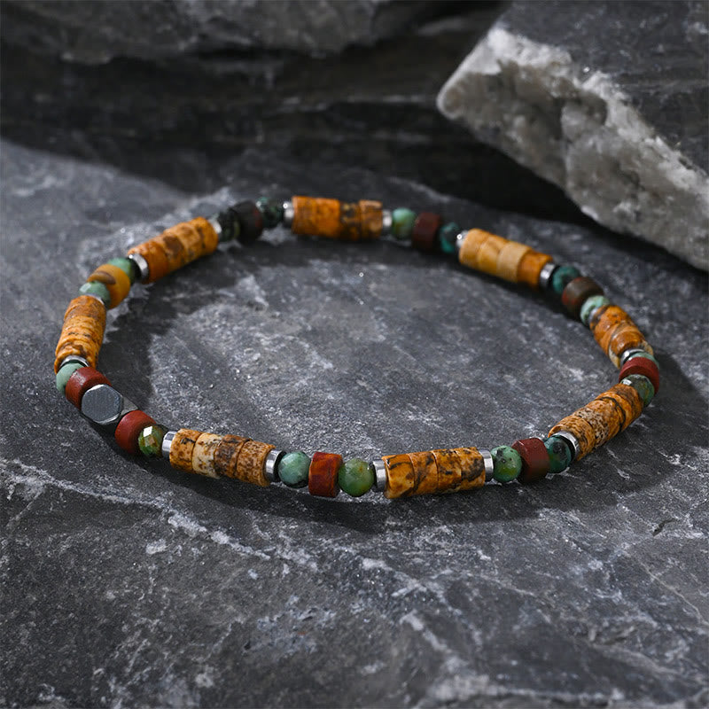 4mm Picture Jasper Turquoise Hematite Positive Bracelet