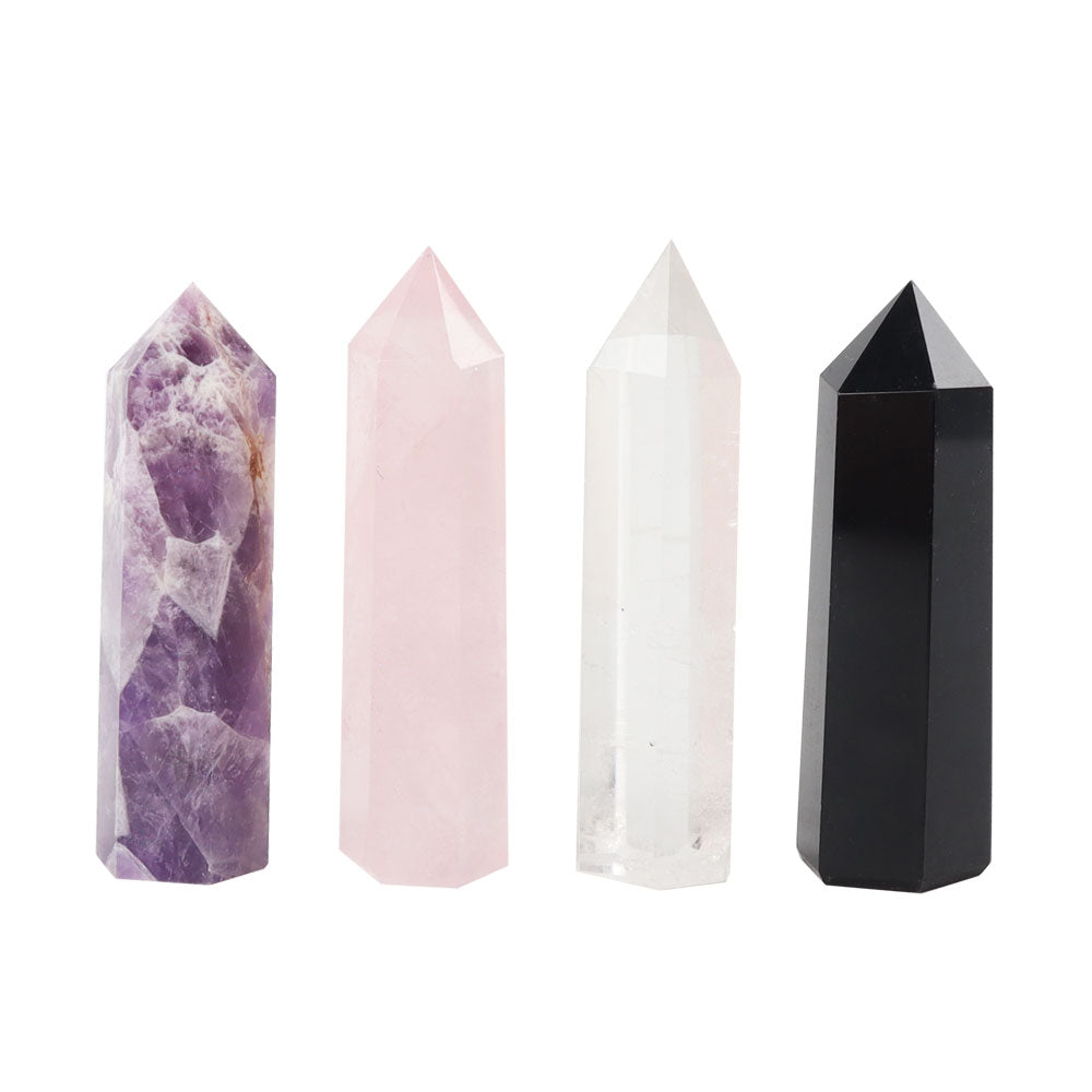 4pcs Natural Crystal Healing Points Kit - Amethyst Rose Quartz Obsidian