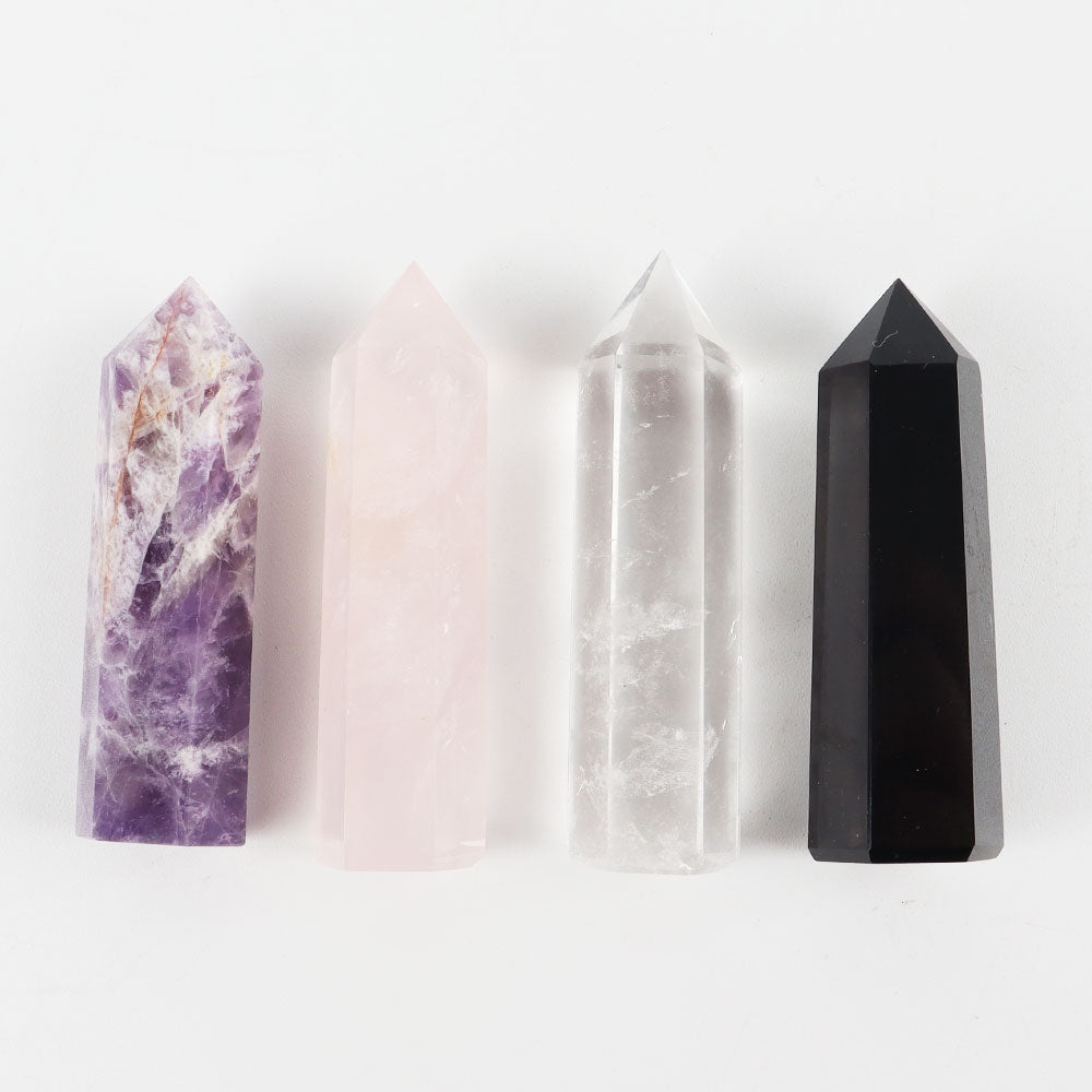4pcs Natural Crystal Healing Points Kit - Amethyst Rose Quartz Obsidian