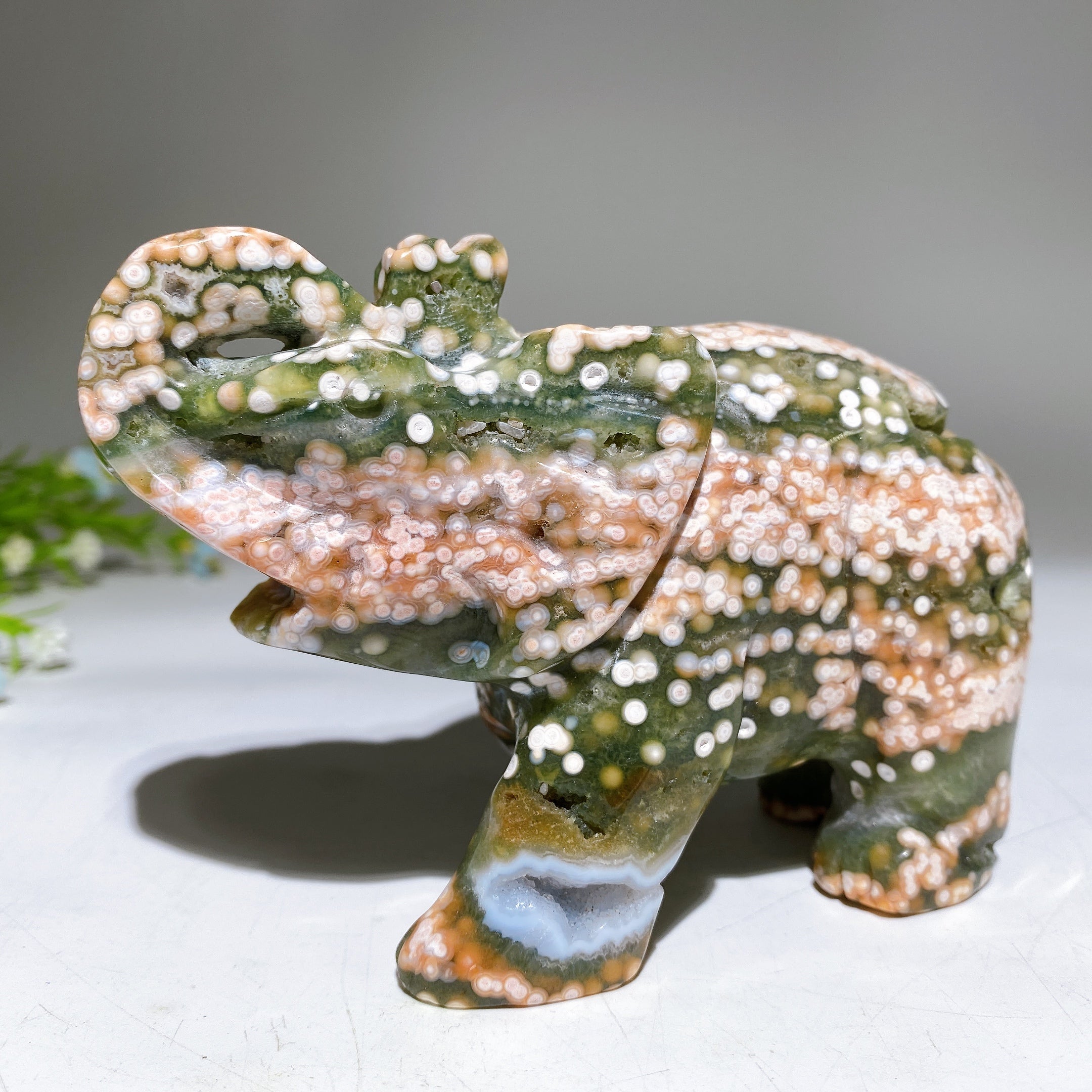 5.0-inch Ocean Jasper Elephant Crystal Carving Sculpture