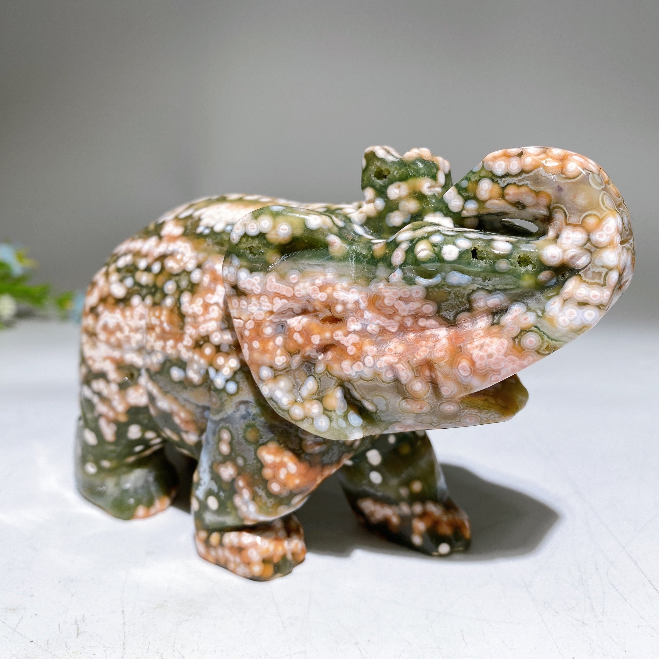 5.0-inch Ocean Jasper Elephant Crystal Carving Sculpture