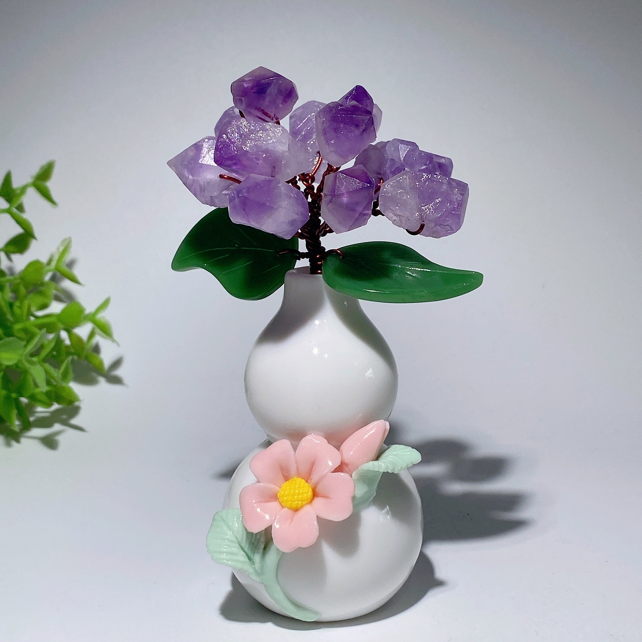 5.0in Ceramic Vase with Amethyst or Citrine Crystal Cluster