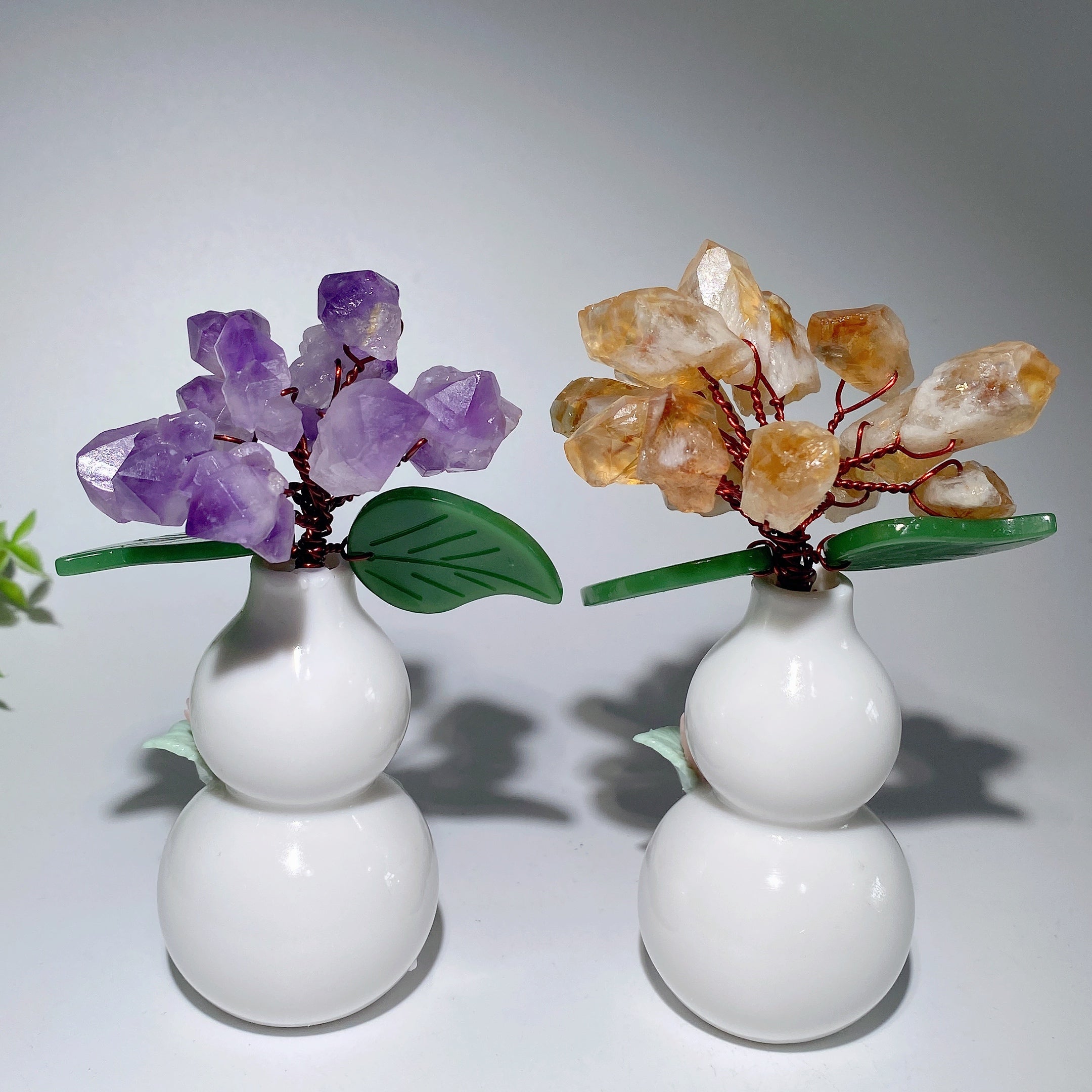 5.0in Ceramic Vase with Amethyst or Citrine Crystal Cluster