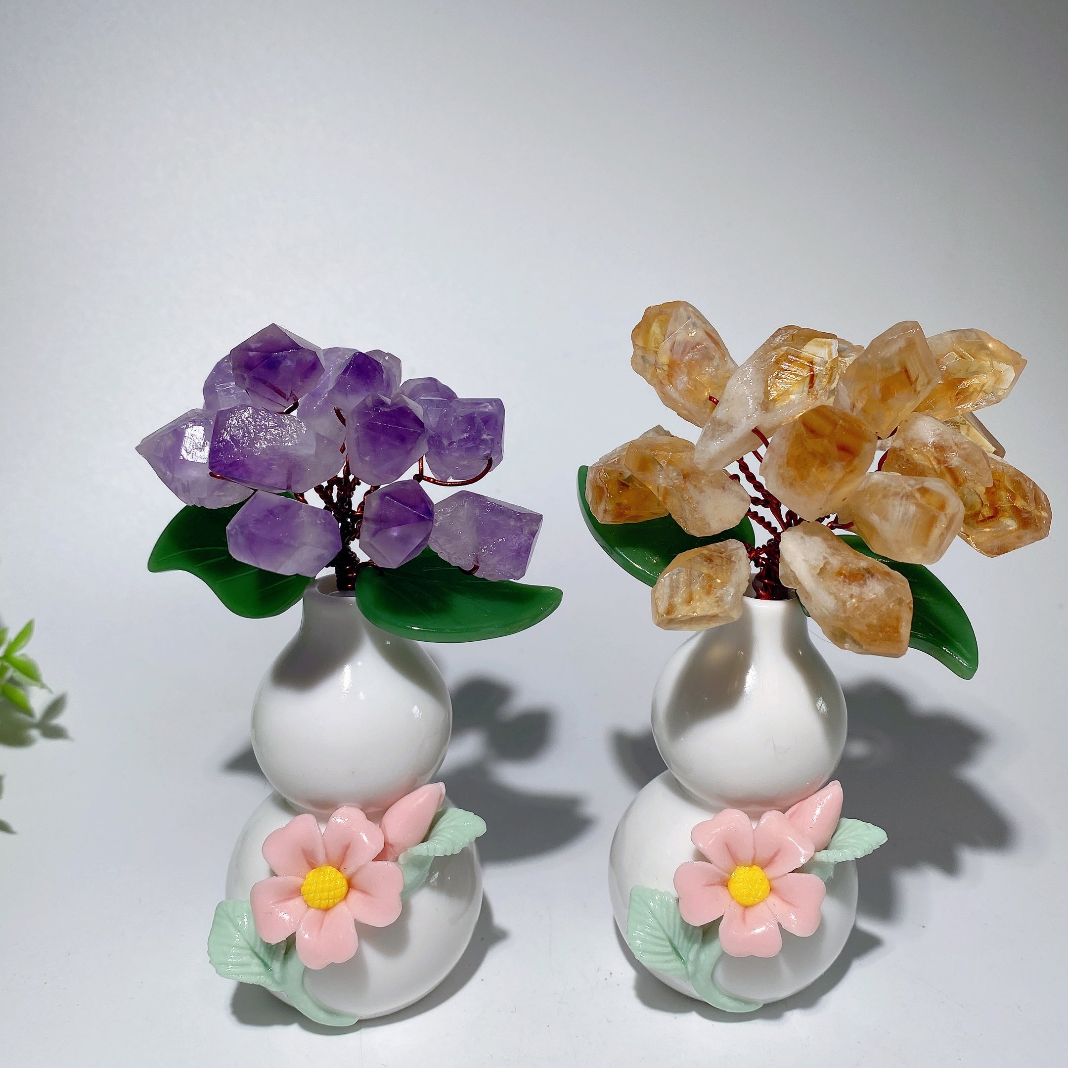 5.0in Ceramic Vase with Amethyst or Citrine Crystal Cluster