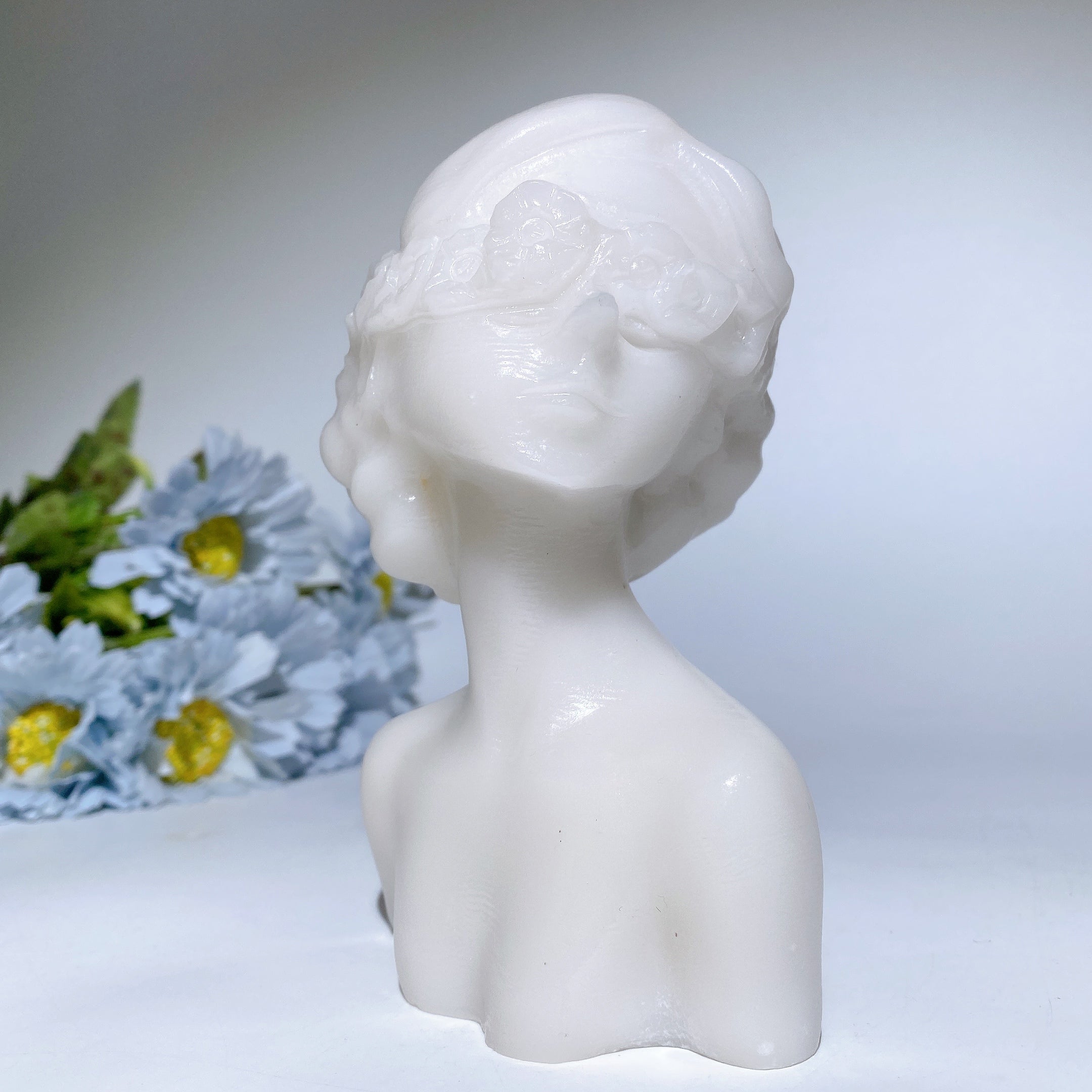 5.1-5.3 Inch Orange Calcite Jade Lady Bust Crystal Figurine