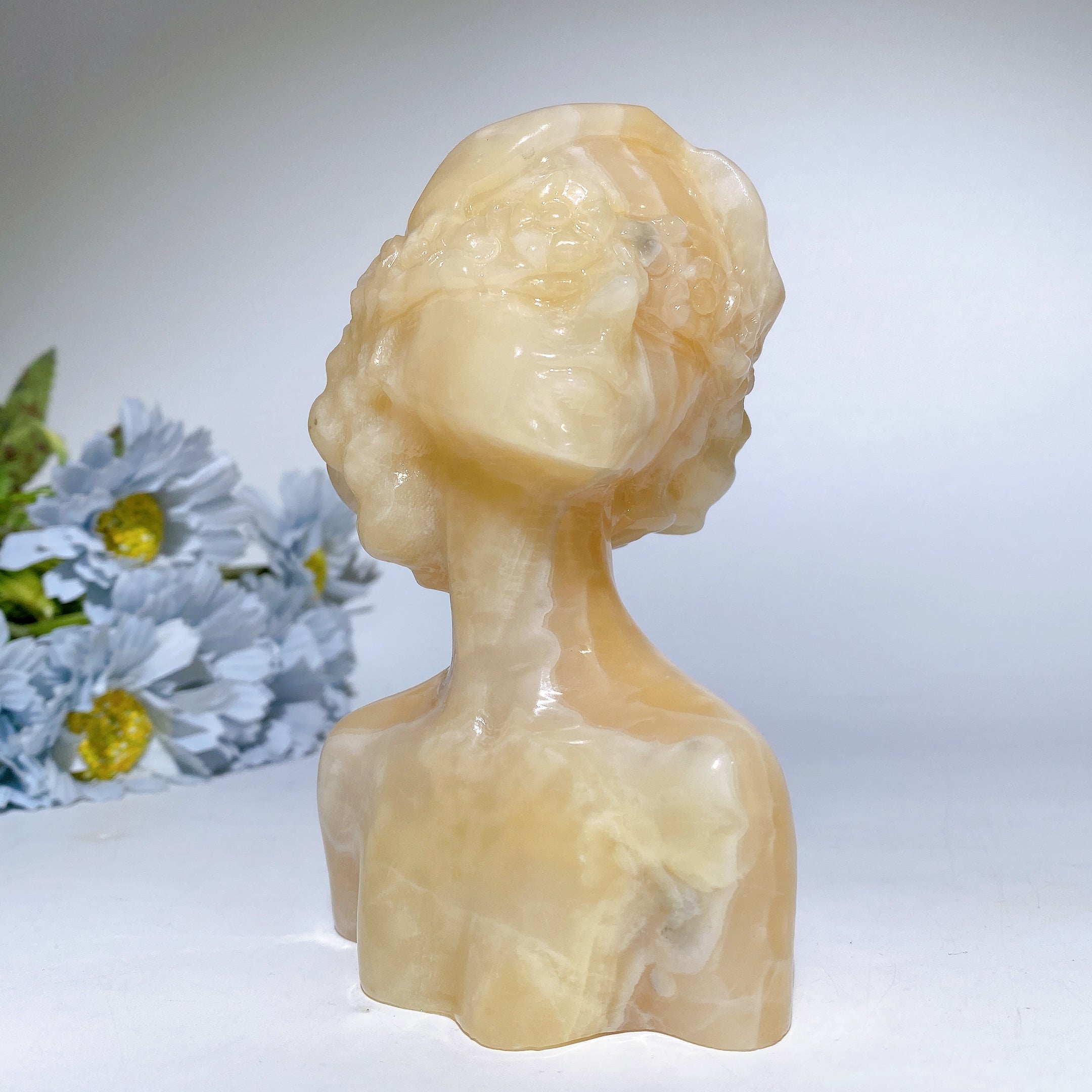 5.1-5.3 Inch Orange Calcite Jade Lady Bust Crystal Figurine