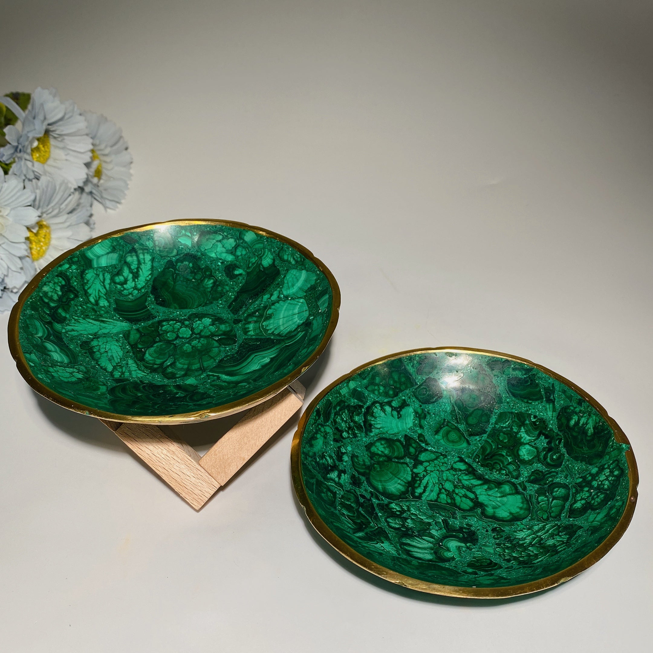 5.1 inch Malachite Crystal Bowl with Golden Rim for Decor