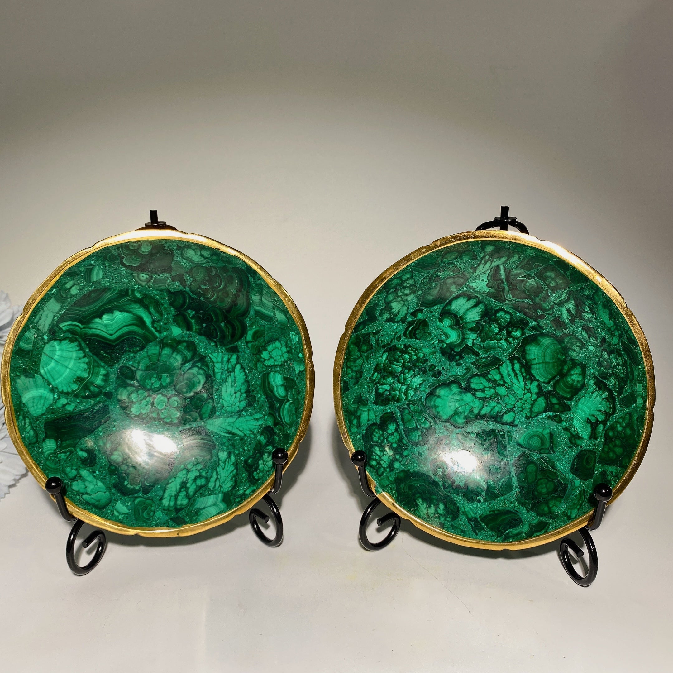 5.1 inch Malachite Crystal Bowl with Golden Rim for Decor