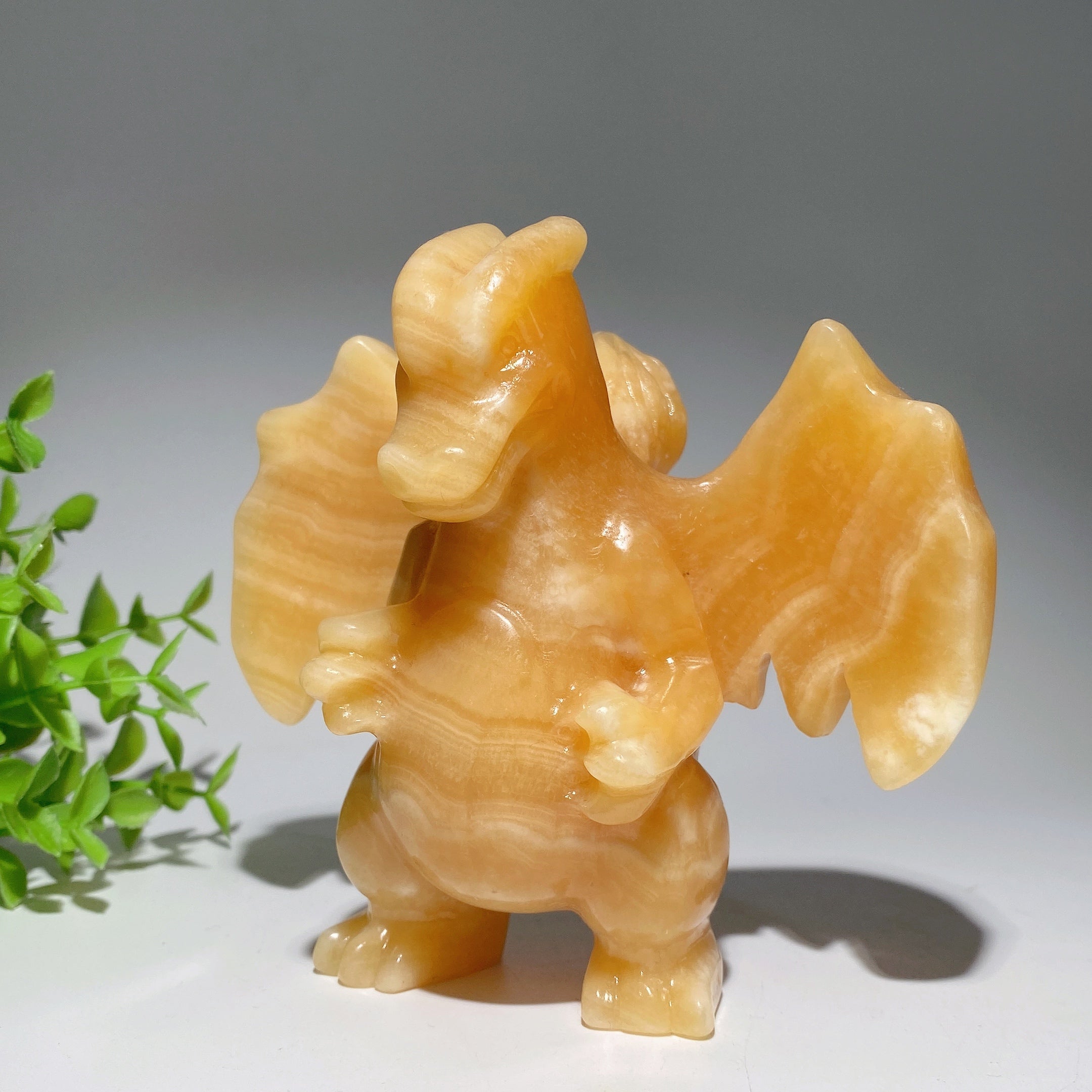 5.1" Orange Calcite Crystal Dragon Carving Figurine