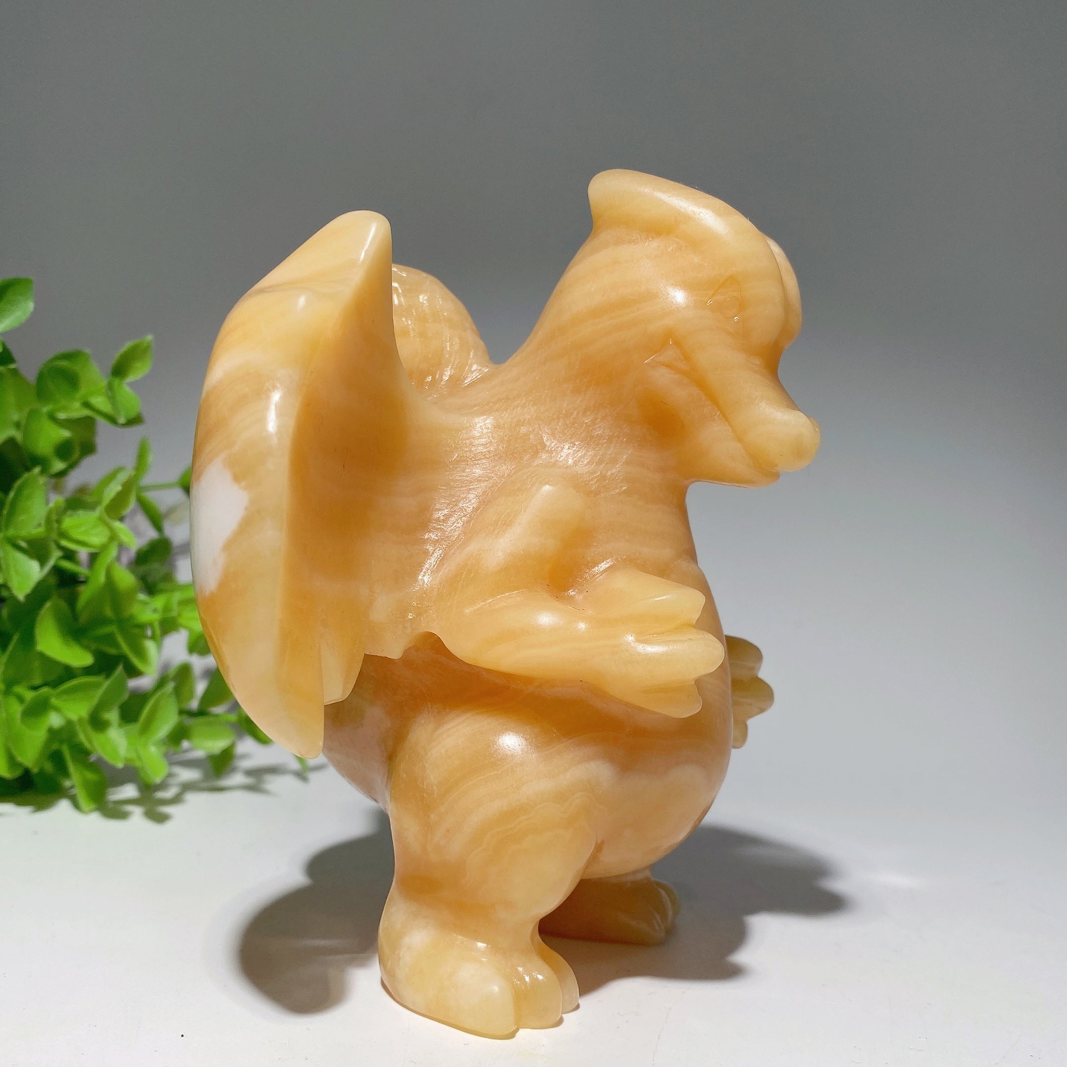 5.1" Orange Calcite Crystal Dragon Carving Figurine