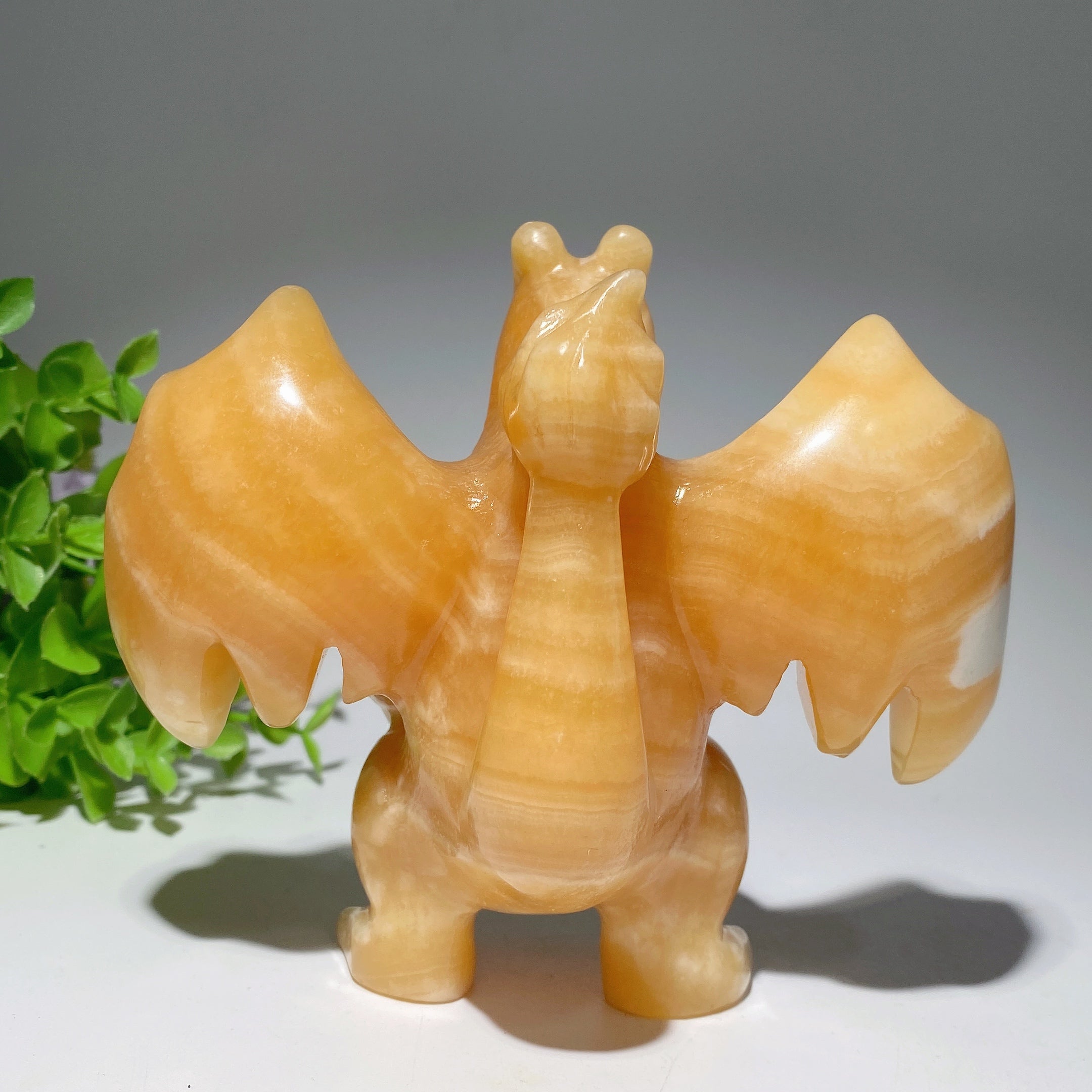 5.1" Orange Calcite Crystal Dragon Carving Figurine