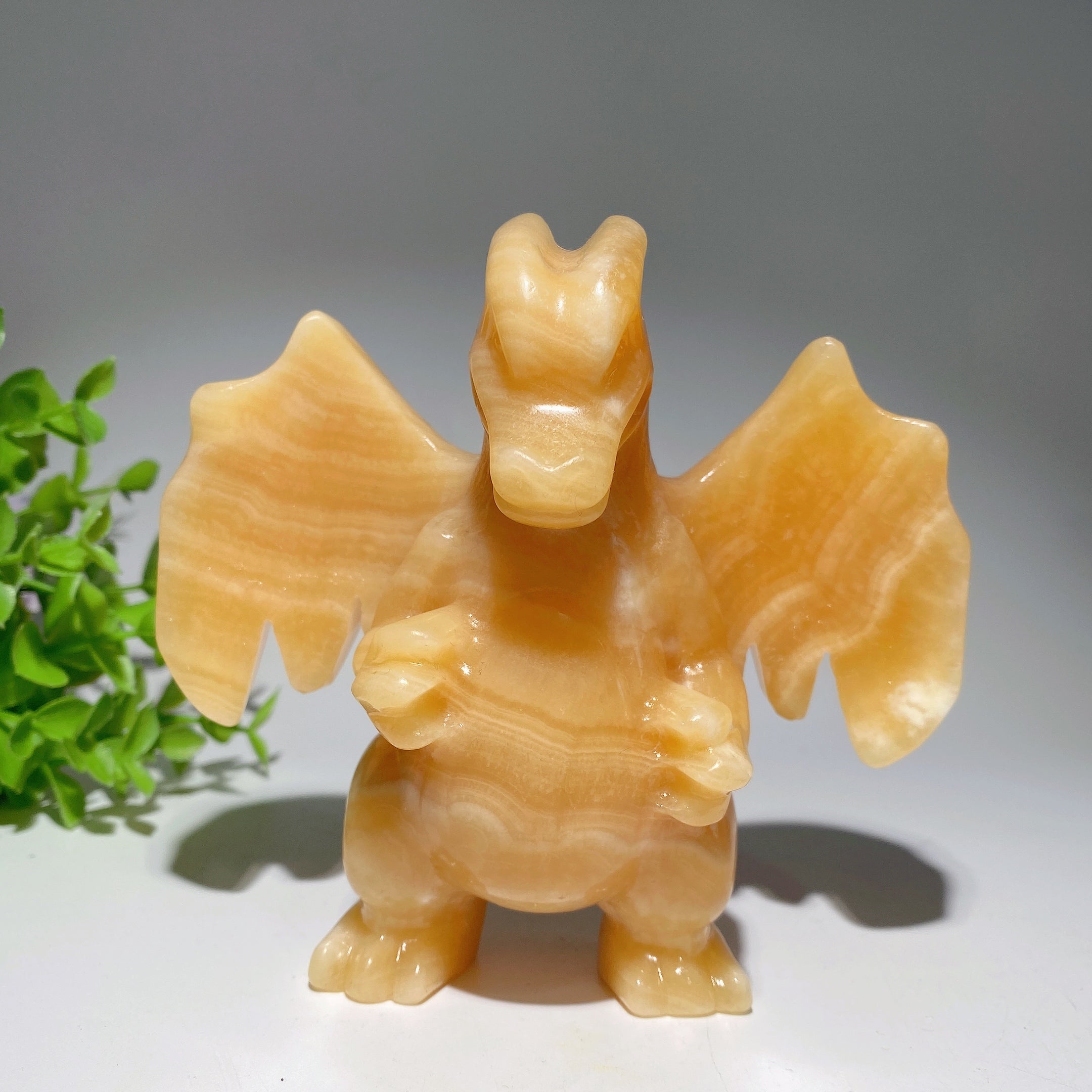 5.1" Orange Calcite Crystal Dragon Carving Figurine