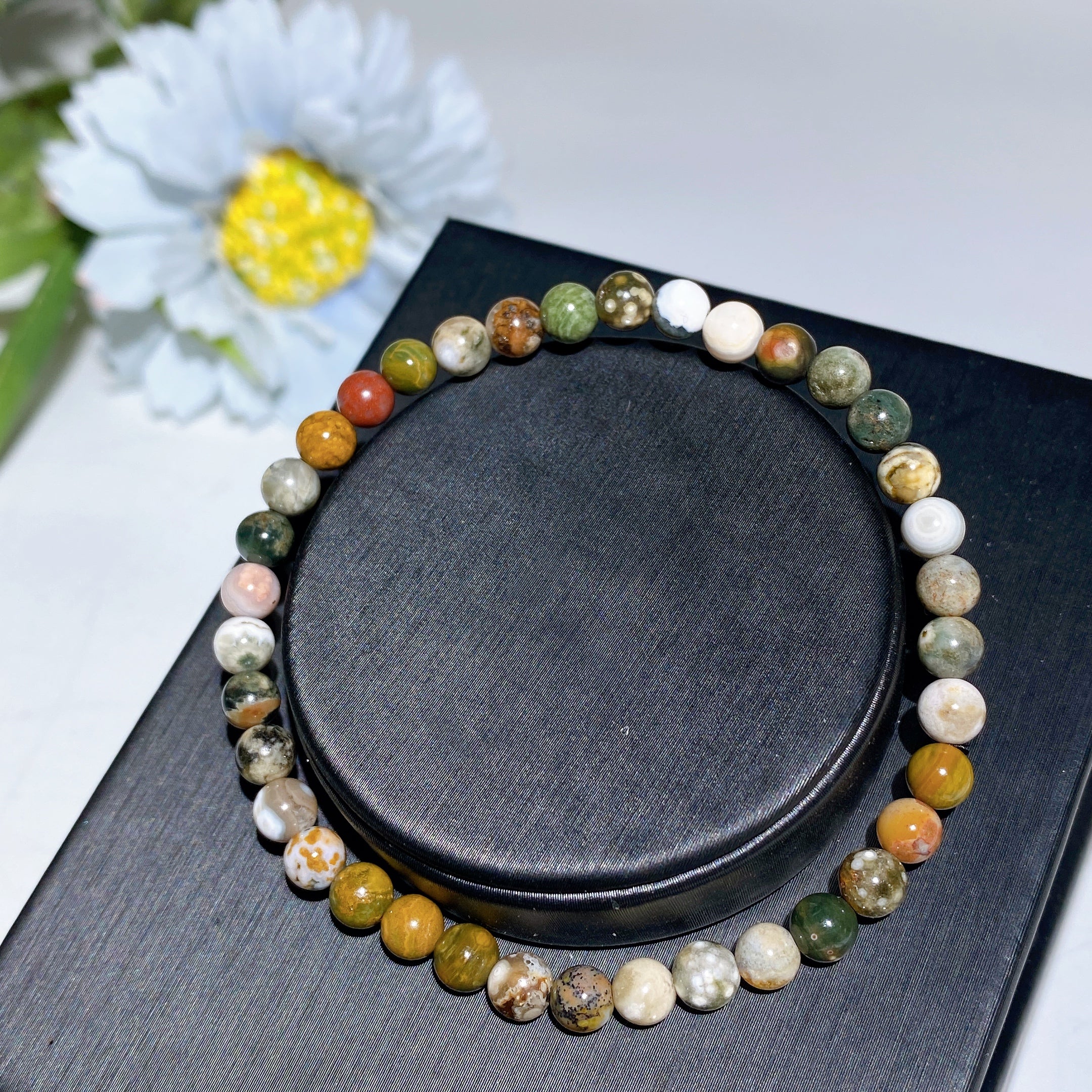 5-10mm Prehnite Moonstone & Ocean Jasper Healing Bracelet