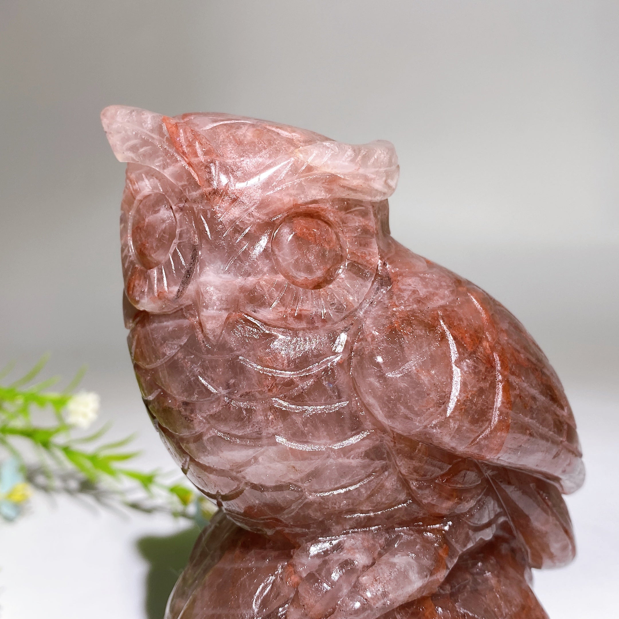 5.2" Hand-Carved Fire Quartz Owl on Pumpkin Figurine