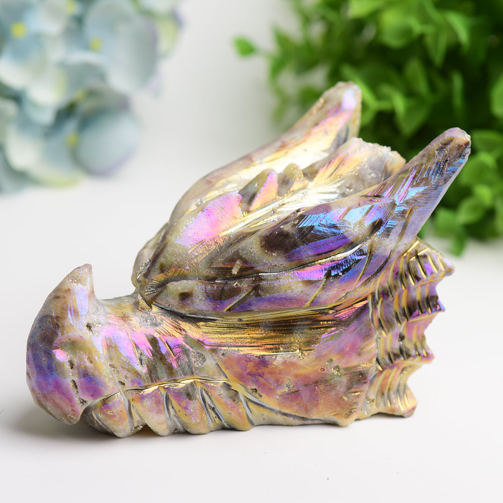 5.2-Inch Aura Druzy Crystal Dragon Head Carving