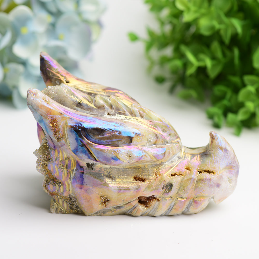 5.2-Inch Aura Druzy Crystal Dragon Head Carving