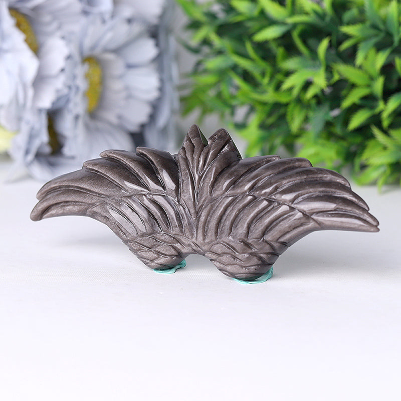5.2 Inch Silver Obsidian Wing Carving for Meditation