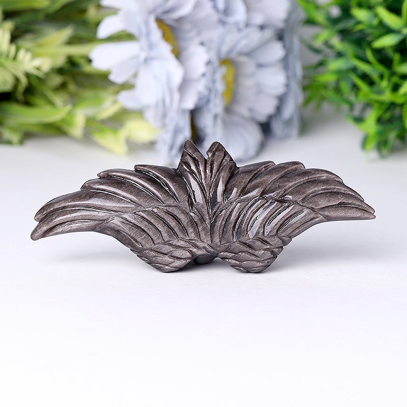 5.2 Inch Silver Obsidian Wing Carving for Meditation