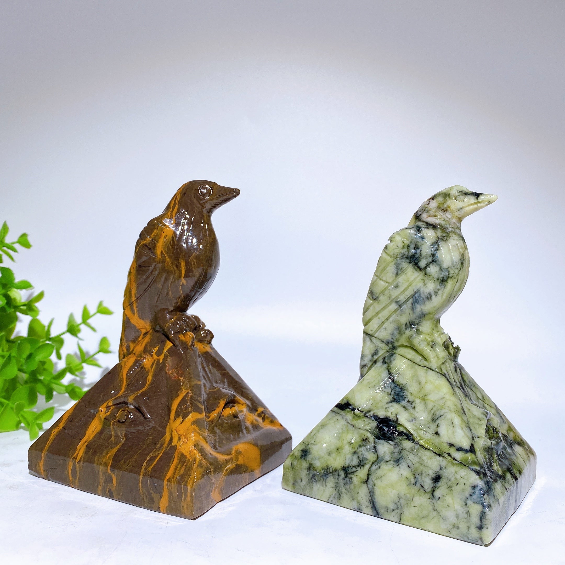 5.2" Jade Raven Crystal Figurine on Pyramid Carving