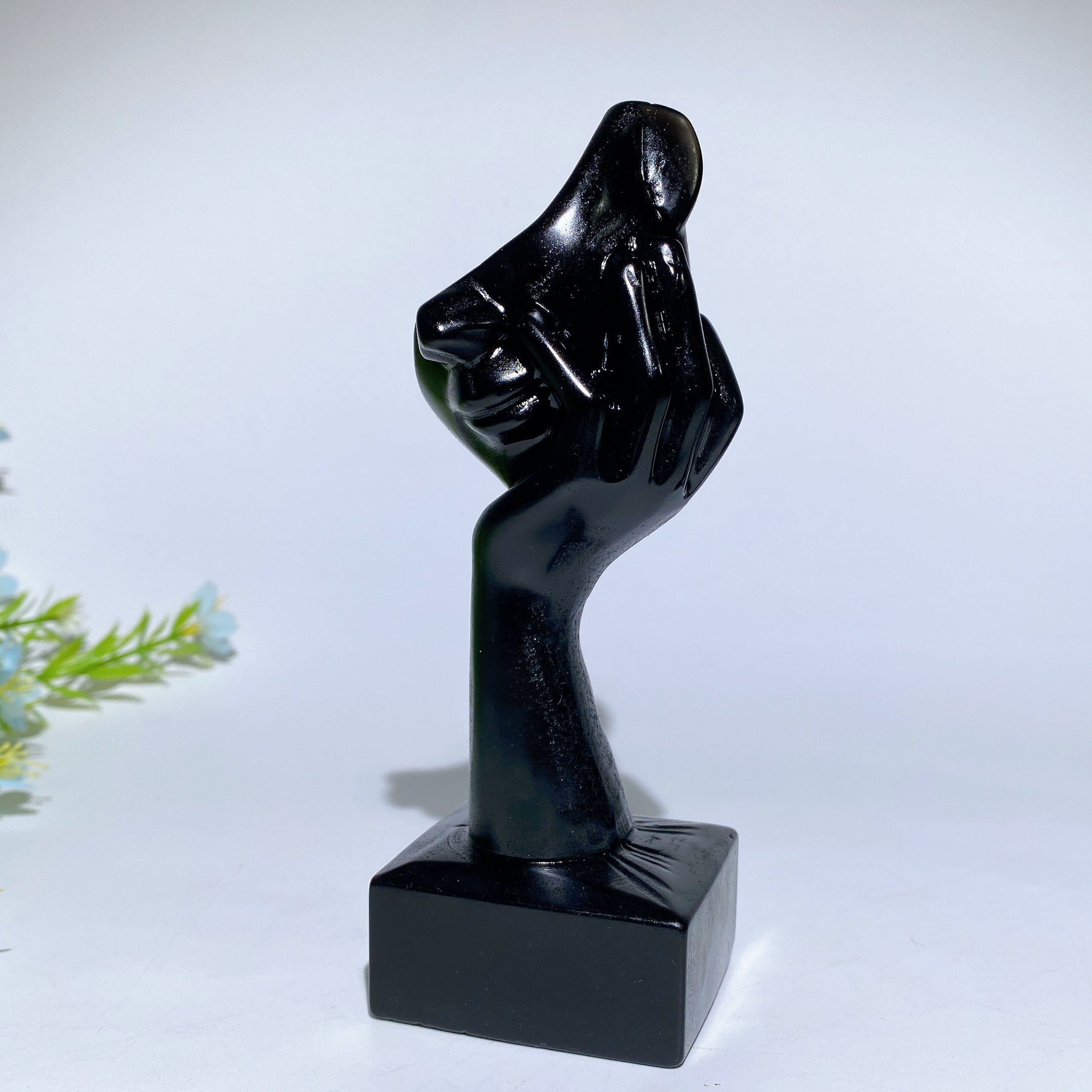 5.4 inch Black Obsidian Thinker Crystal Figurine