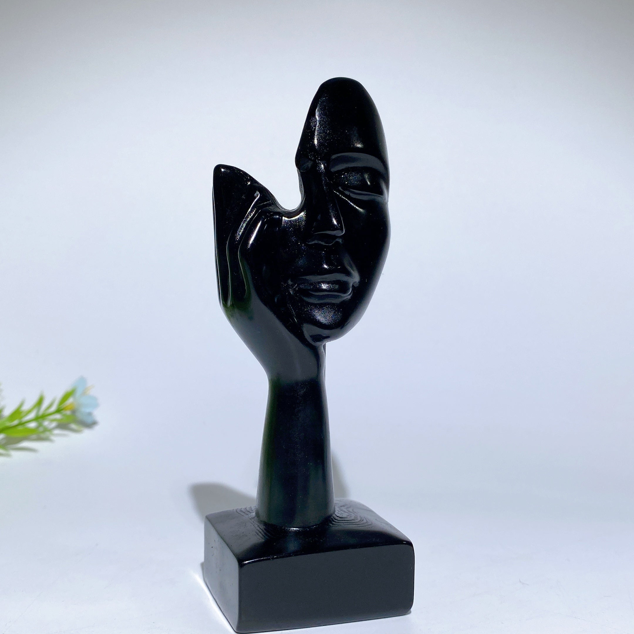 5.4 inch Black Obsidian Thinker Crystal Figurine